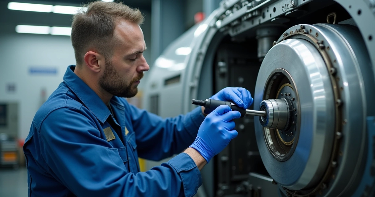 Técnico realizando manutenção preventiva em máquina industrial 