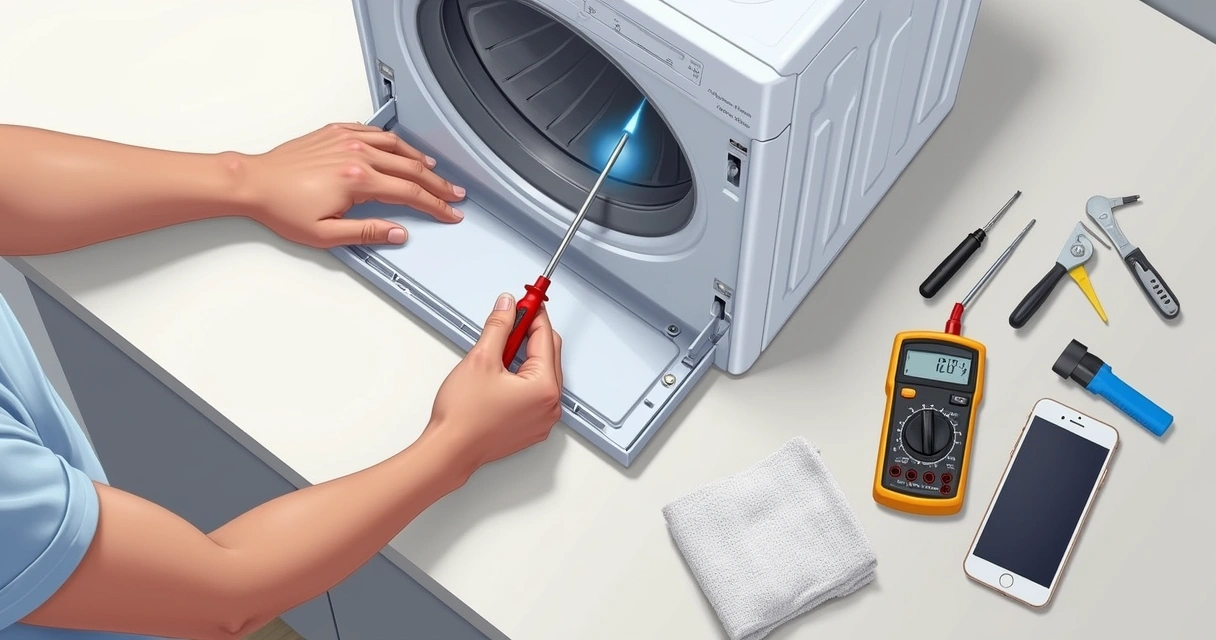 Pessoa com chave Philips abrindo uma secadora 