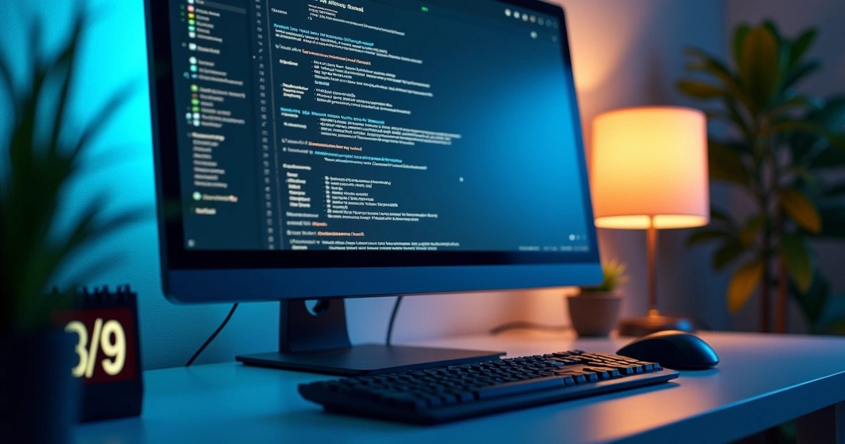 Tela de manutenção do Tibia exibida em monitor, com um calendário marcando o dia 9