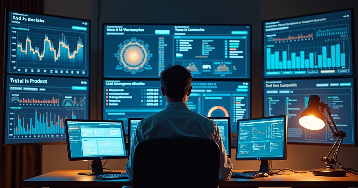 Profissional monitorando painel de controle para manutenção de site 