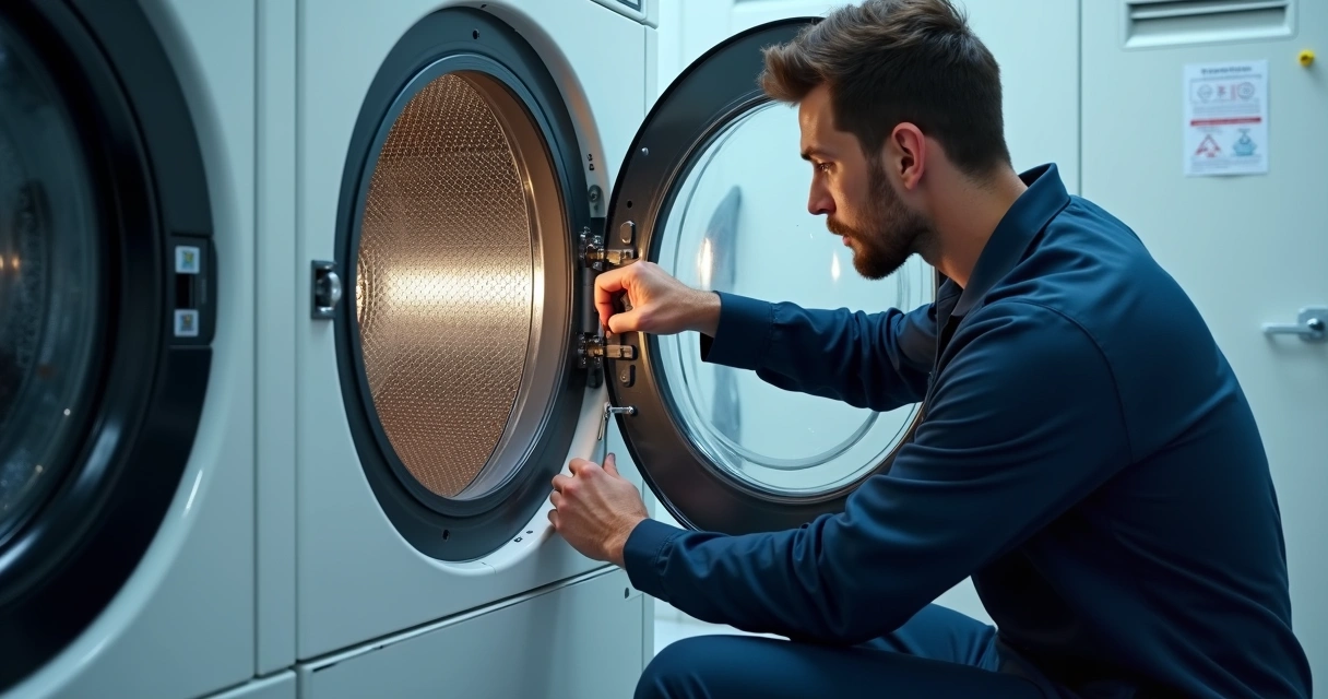 Técnico revisando máquina de lavar roupas 