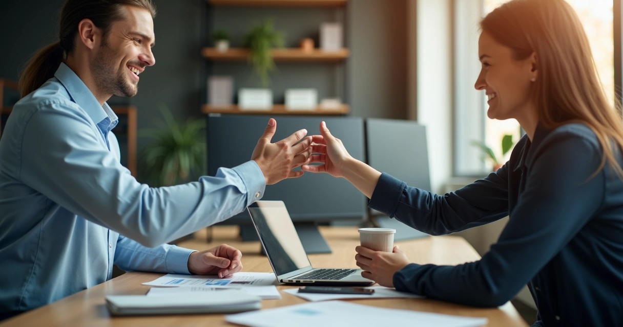 Mão estendida apoiando colega no ambiente de trabalho 