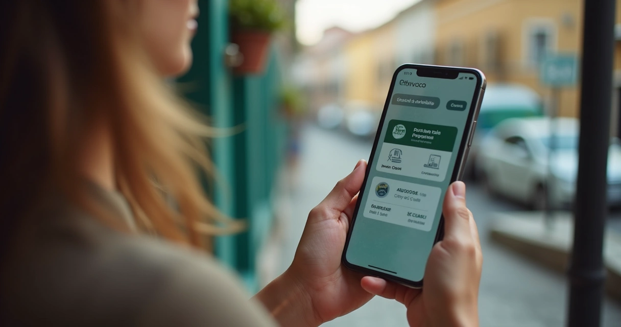 Pessoa usando celular para acessar serviço bancário 