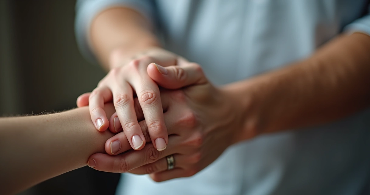Mão encostando no pulso de outra pessoa para sentir batimentos 