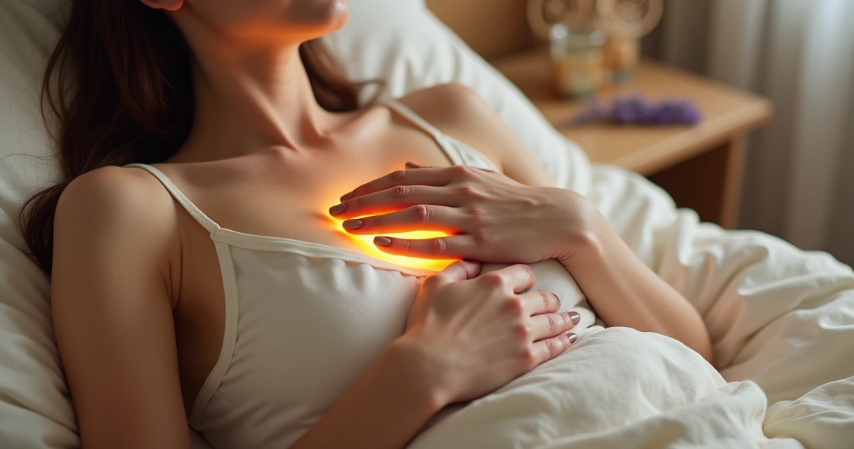 Mão feminina sobre o chakra cardíaco 