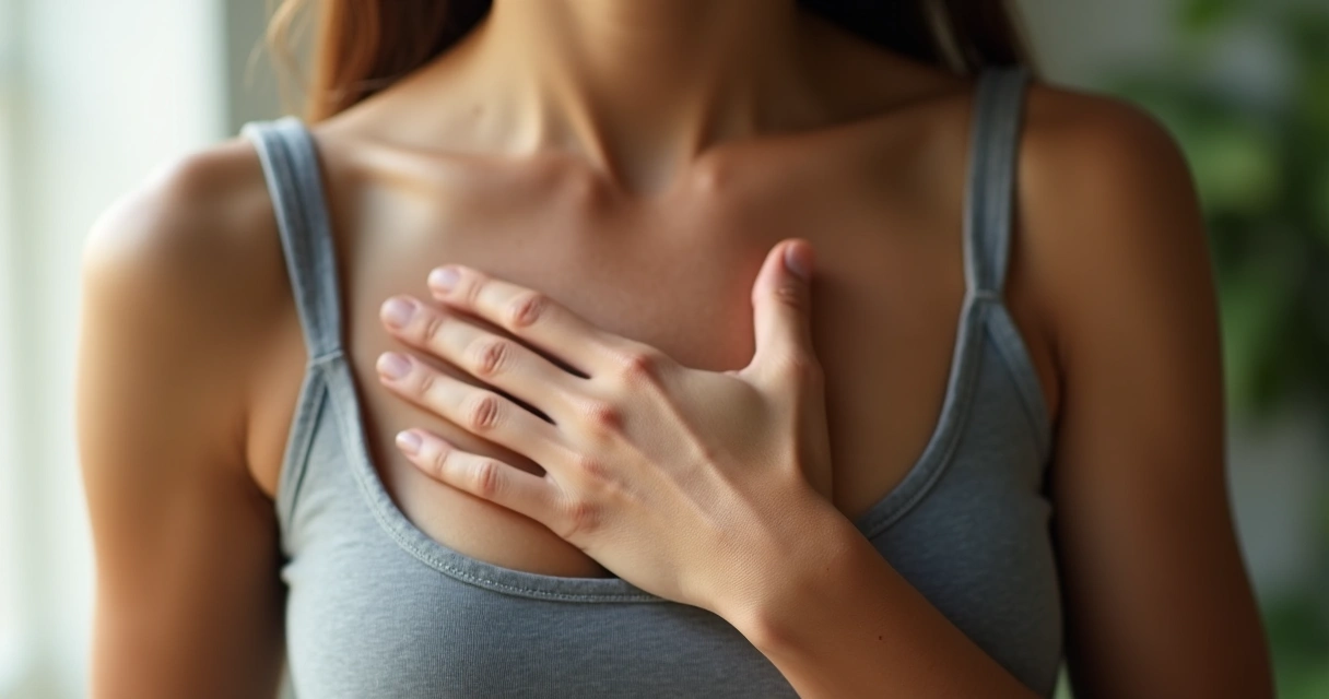 Pessoa com mão sobre o peito, em atitude de autoconhecimento e reflexão 