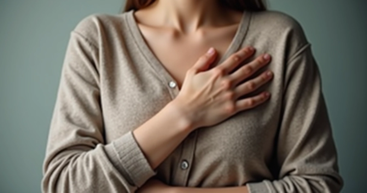Pessoa com a mão sobre o peito em sinal de autocuidado 
