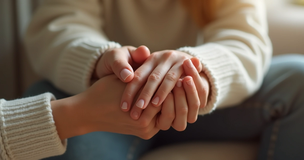 Mãos dadas oferecendo conforto espiritual no luto