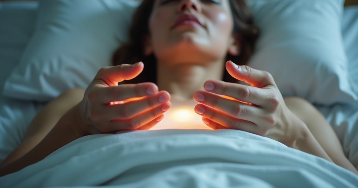 Mãos transmitindo energia em sessão de Reiki 