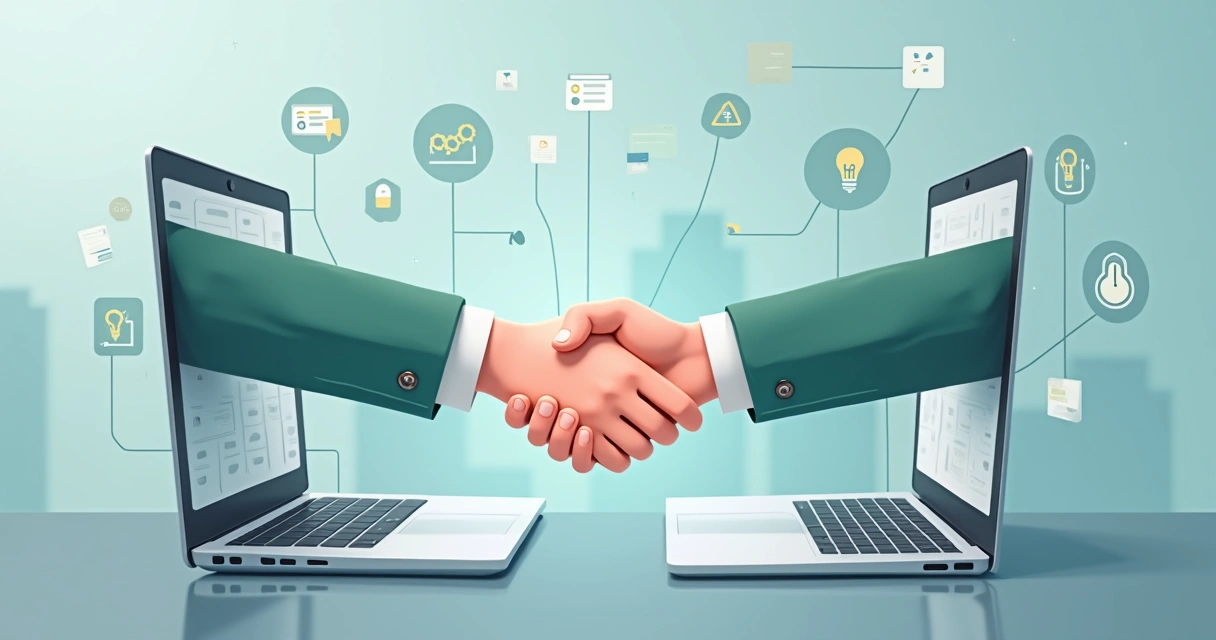 Mãos virtuais se cumprimentando em tela digital