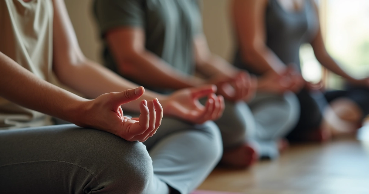 Mãos relaxadas durante prática meditativa 