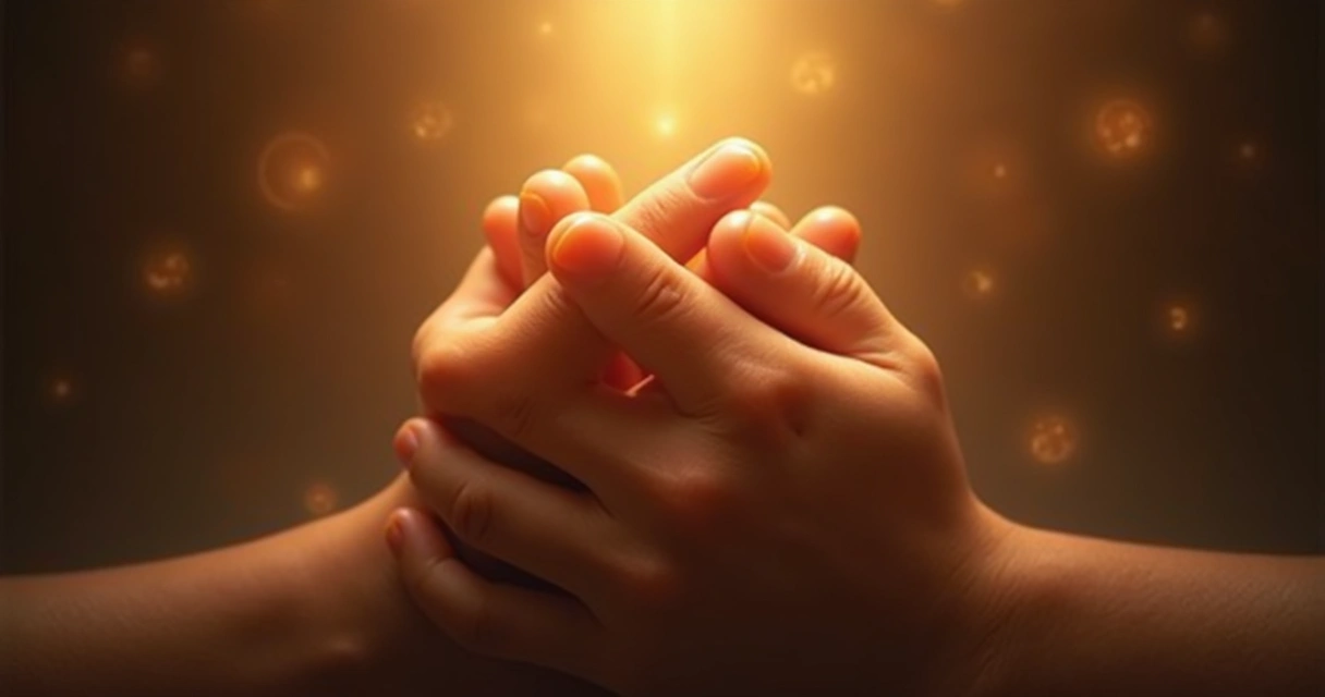 Mãos em prece com luz suave ao fundo