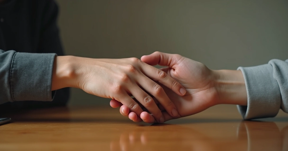 Duas mãos se aproximando em gesto de reconciliação