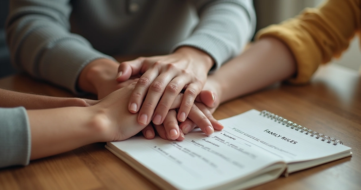 Mãos de familiares em gesto de acordo