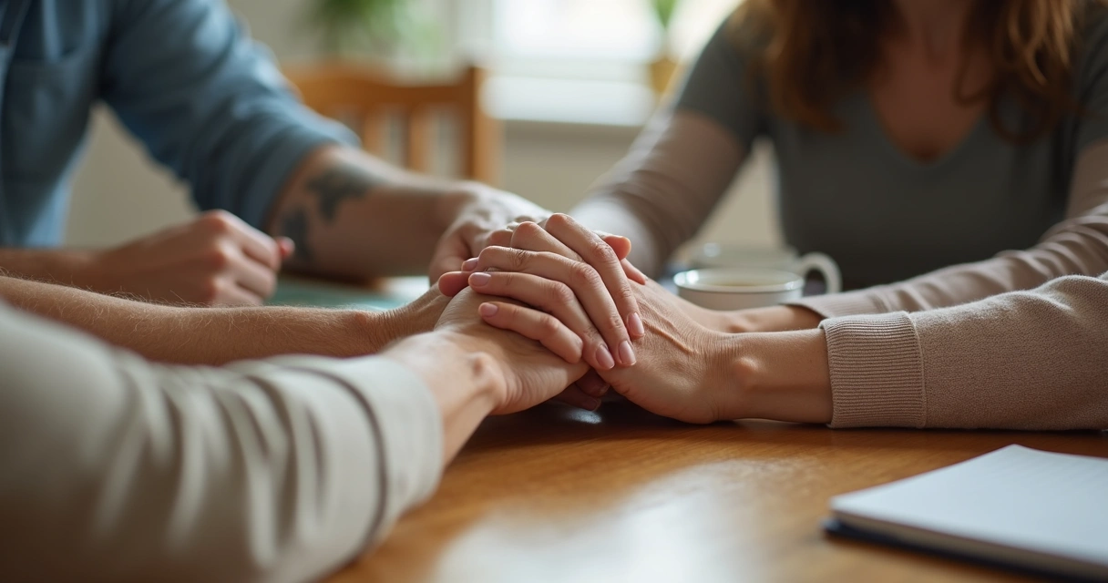 Mãos de diferentes gerações sobre a mesa