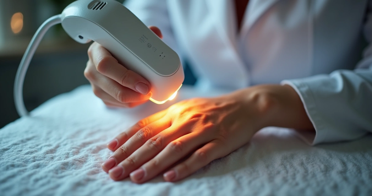 Sessão de luz intensa pulsada nas mãos de uma paciente 