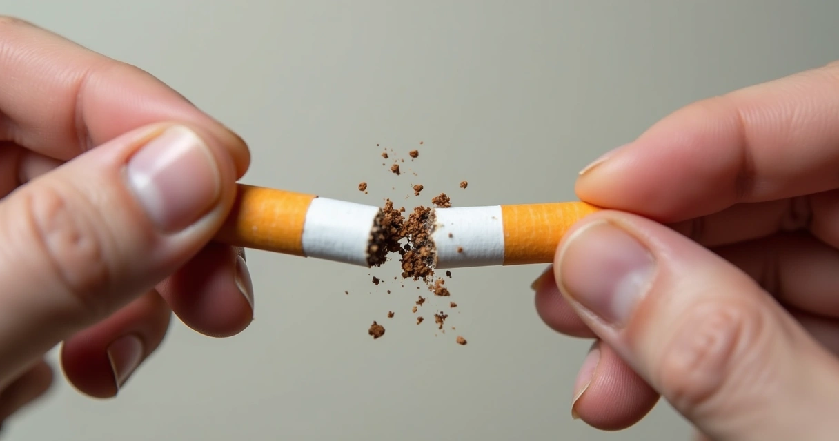 Mãos quebrando um cigarro ao meio