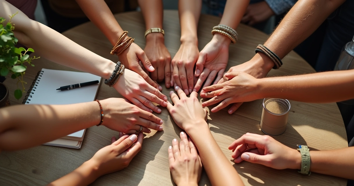 Mãos diferentes unidas em ação de ajuda 