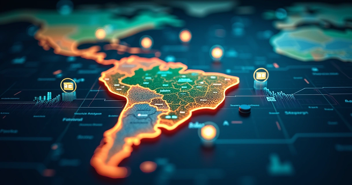 Mapa do Brasil com ícones representando tributos e colaboração entre estados e municípios 
