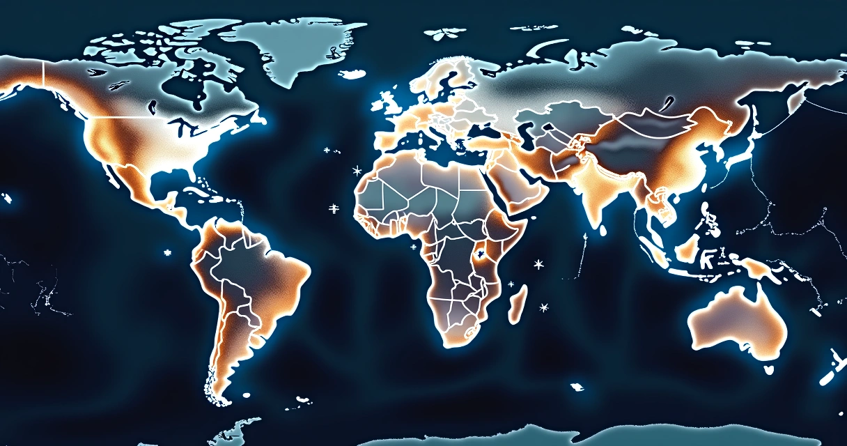 Mapa mundi com linhas e cadeias de fluxos de capitais representando rota de investimentos 