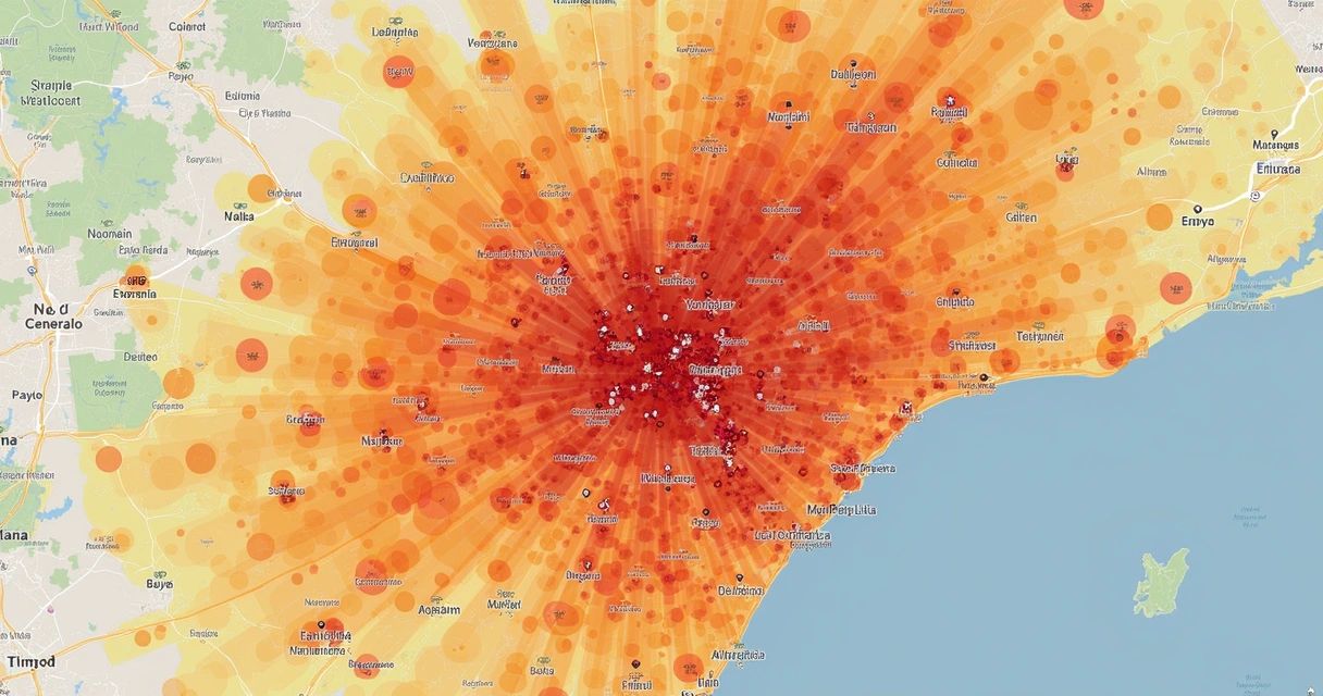 Mapa de calor de distribuição de clientes empresariais em área urbana 
