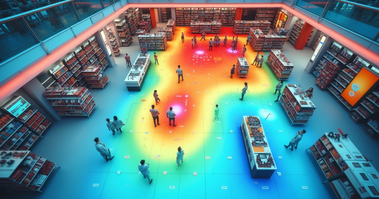 Visualização de mapa de calor de clientes em loja física 
