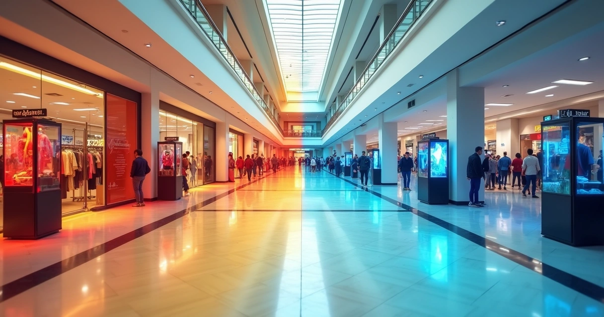 Mapa de calor em corredor de shopping com quiosques 