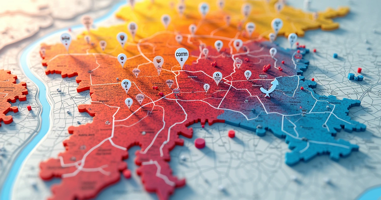 Mapa de calor destacando regiões urbanas com alta concentração de vendas