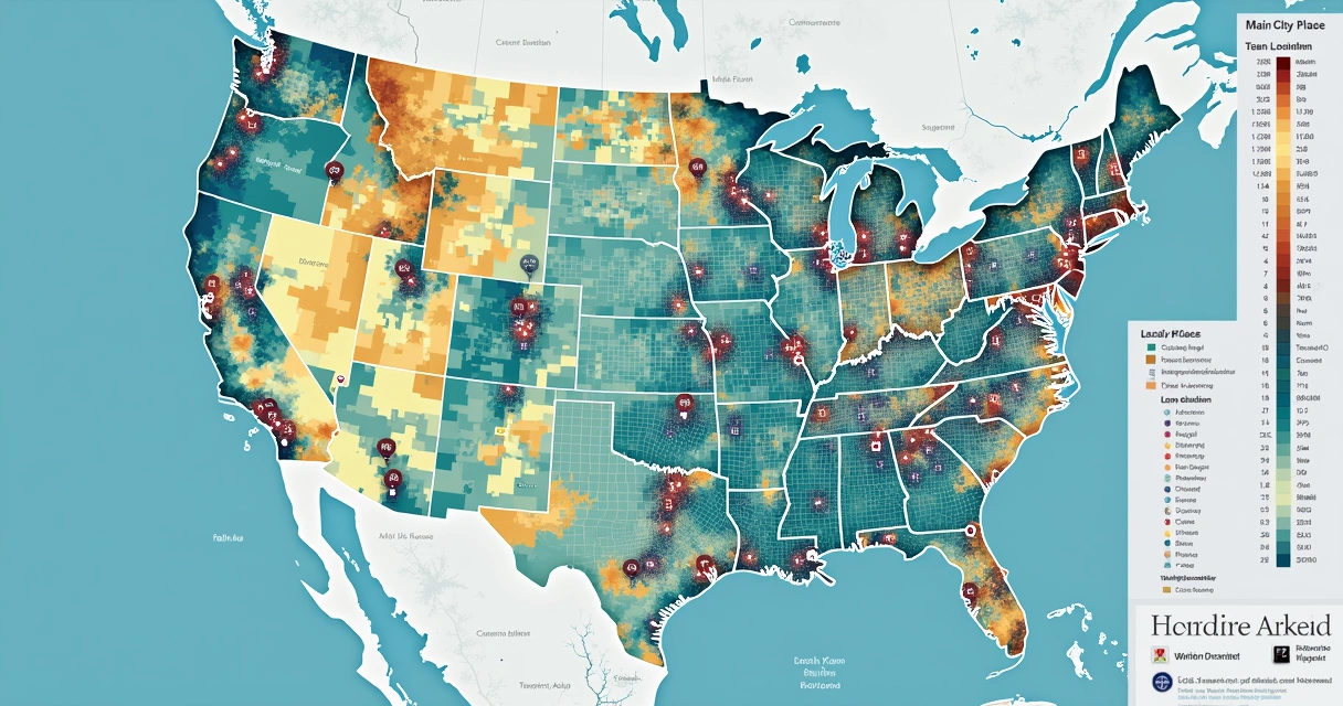 Mapa de calor de campanha política com pontos estratégicos destacados 