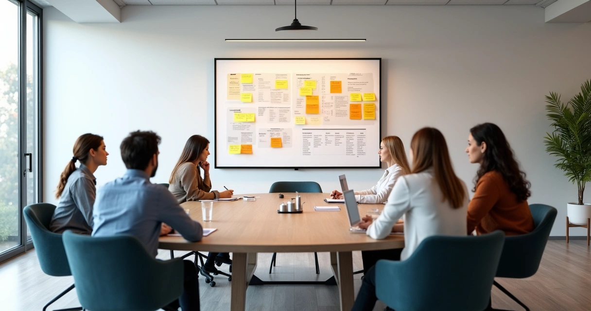 Quadro branco com blocos representando cargos organizados em colunas 