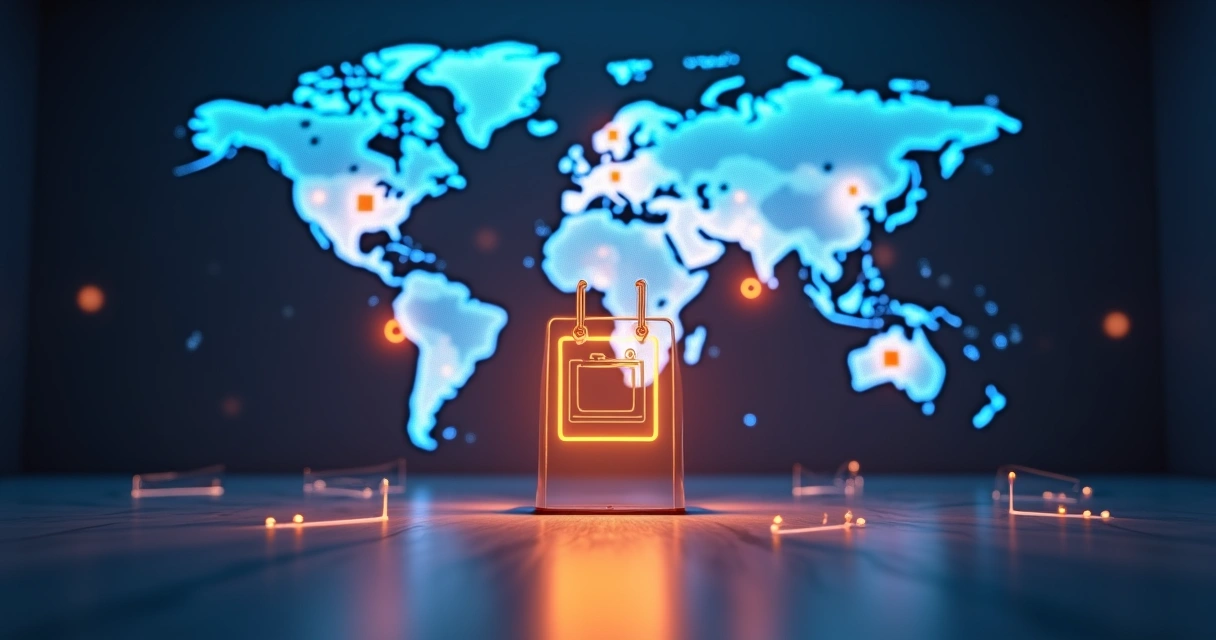 Mapa projetado em parede ligando clientes a uma loja virtual no centro 