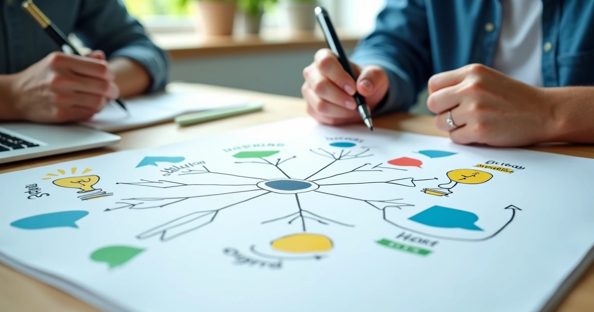 Mapa com ícones representando diferentes competências pessoais, como criatividade, comunicação e liderança