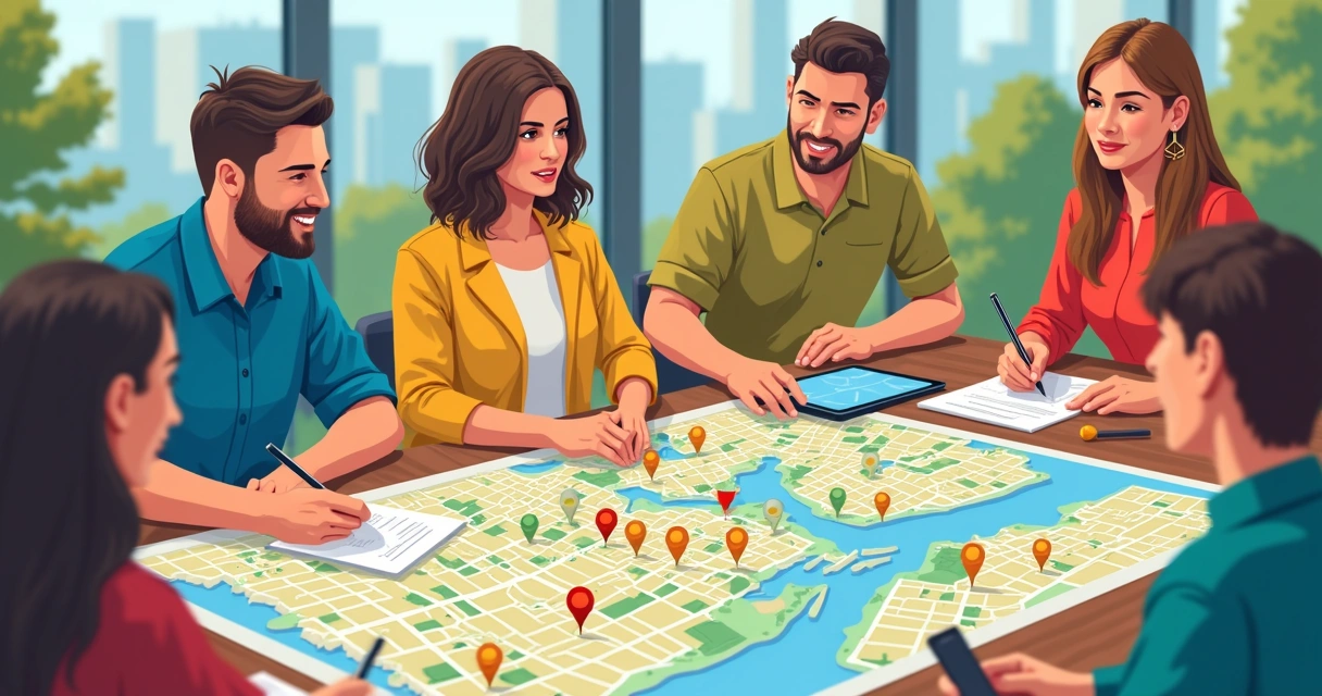Mapa participativo mostrando regiões e principais demandas locais 