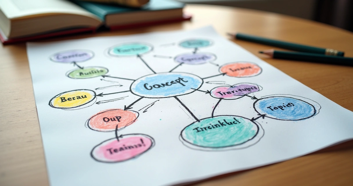 Mapa de conceitos feito à mão com canetas coloridas