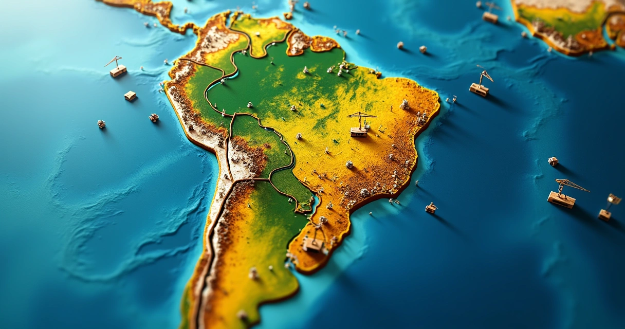 Mapa do Brasil com marcações de canteiros de obras em diversas regiões do país 
