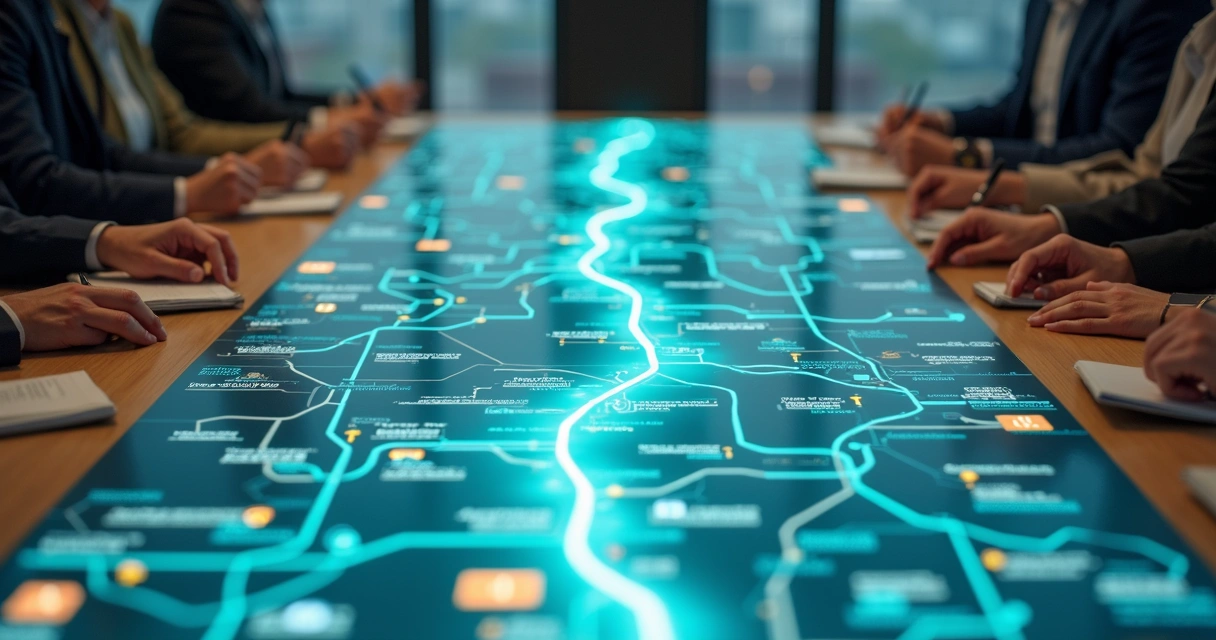 Mapa de conversas digitais estendido sobre mesa mostrando contexto completo 