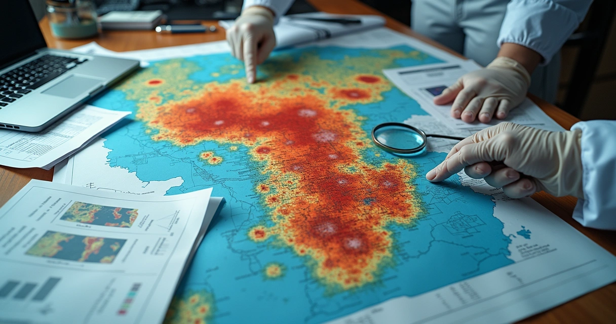 Mapa técnico de área atingida por desastre ambiental em análise pericial