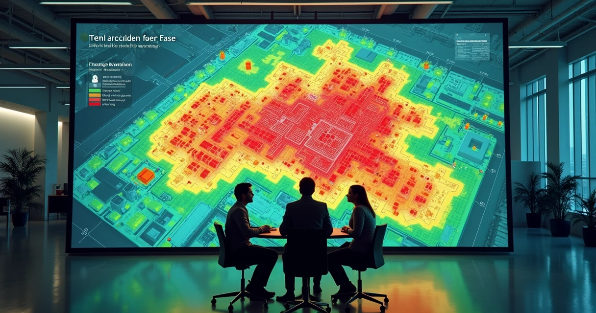 Gráfico de mapa de calor de acidentes em planta industrial 