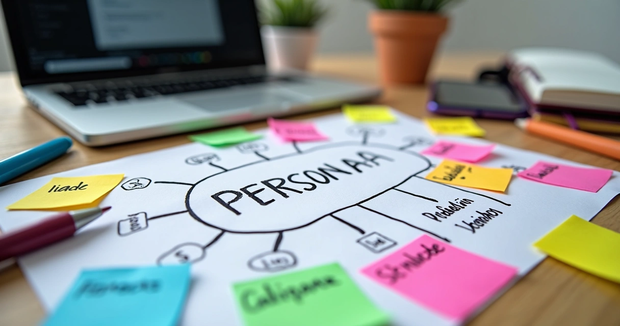Mapa de persona preenchido em papel com anotações coloridas. 