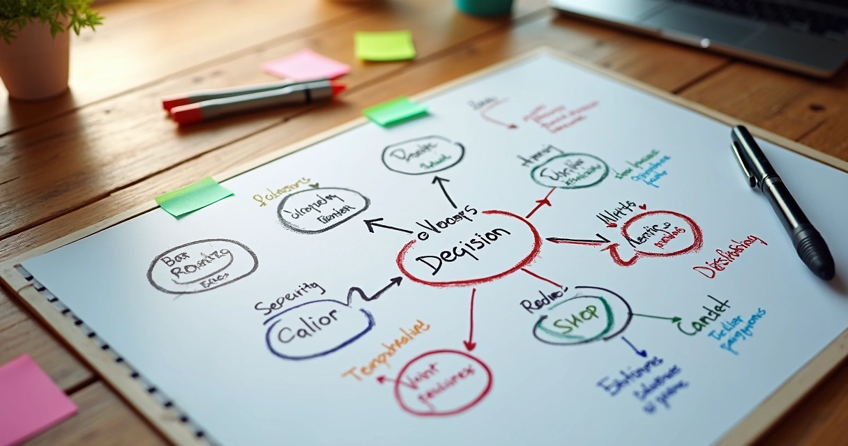Mapa de decisiones personales con círculos y flechas para mostrar conexiones 