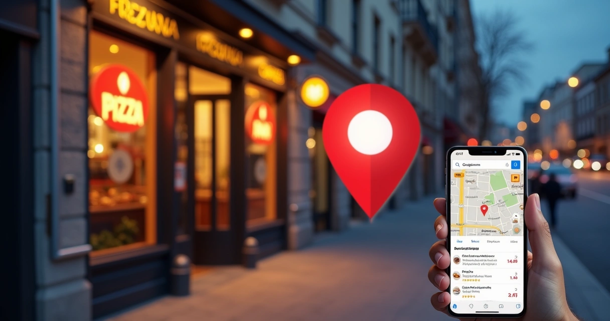 Restaurante de delivery destacado em mapa estilo Google Maps 