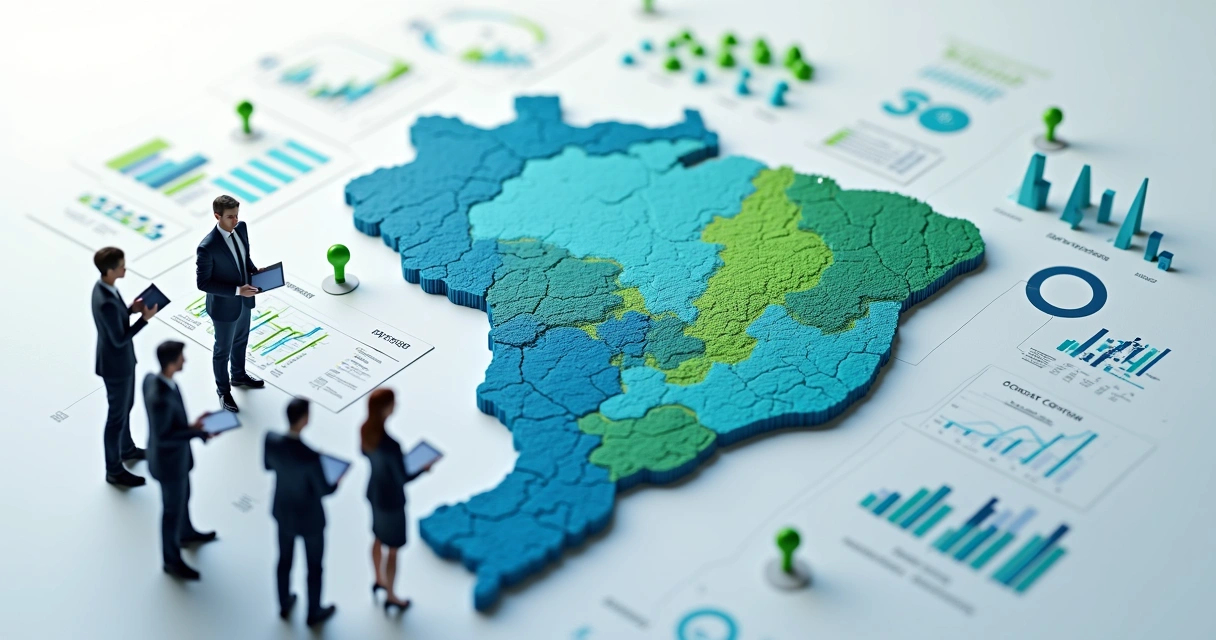Mapa demográfico indicando potencial de expansão regional 