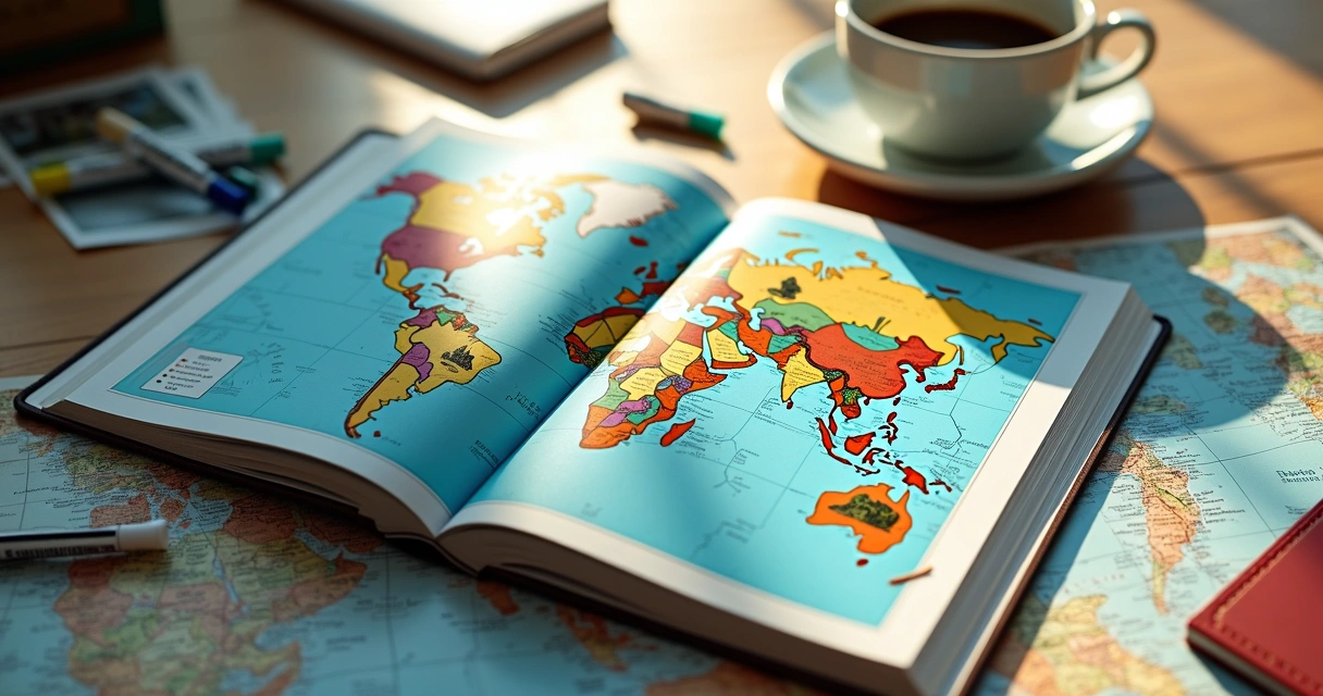 Mapa interativo mostrando um destino de viagem com rotas marcadas e pontos turísticos destacados