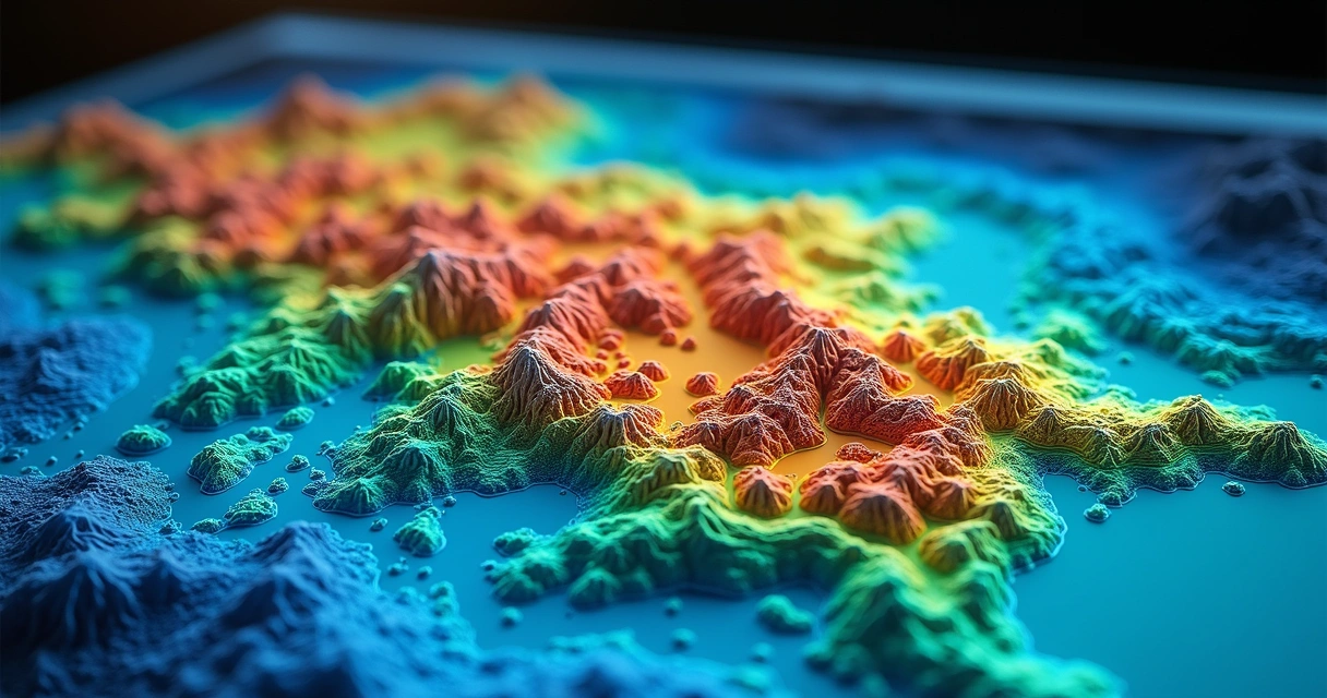 Mapa digital de levantamento topográfico mostrando curvas de nível e pontos em terreno de obra civil 