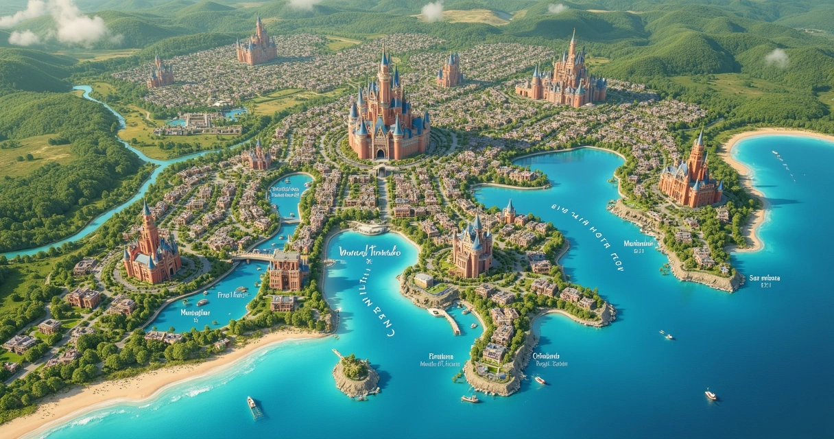Mapa esquemático do tamanho da Disney Orlando comparado com Manhattan e Manchester.