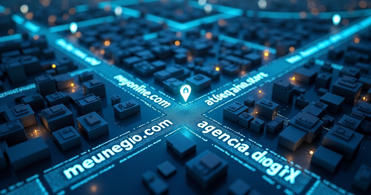 Mapa criativo com ruas formando endereços de domínios de sites diferentes 