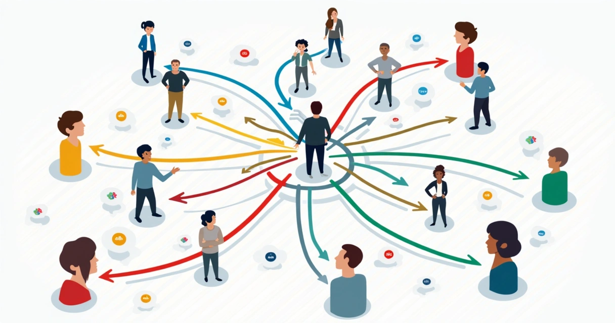 Mapa com conexões representando emoções entre membros de equipe multicultural