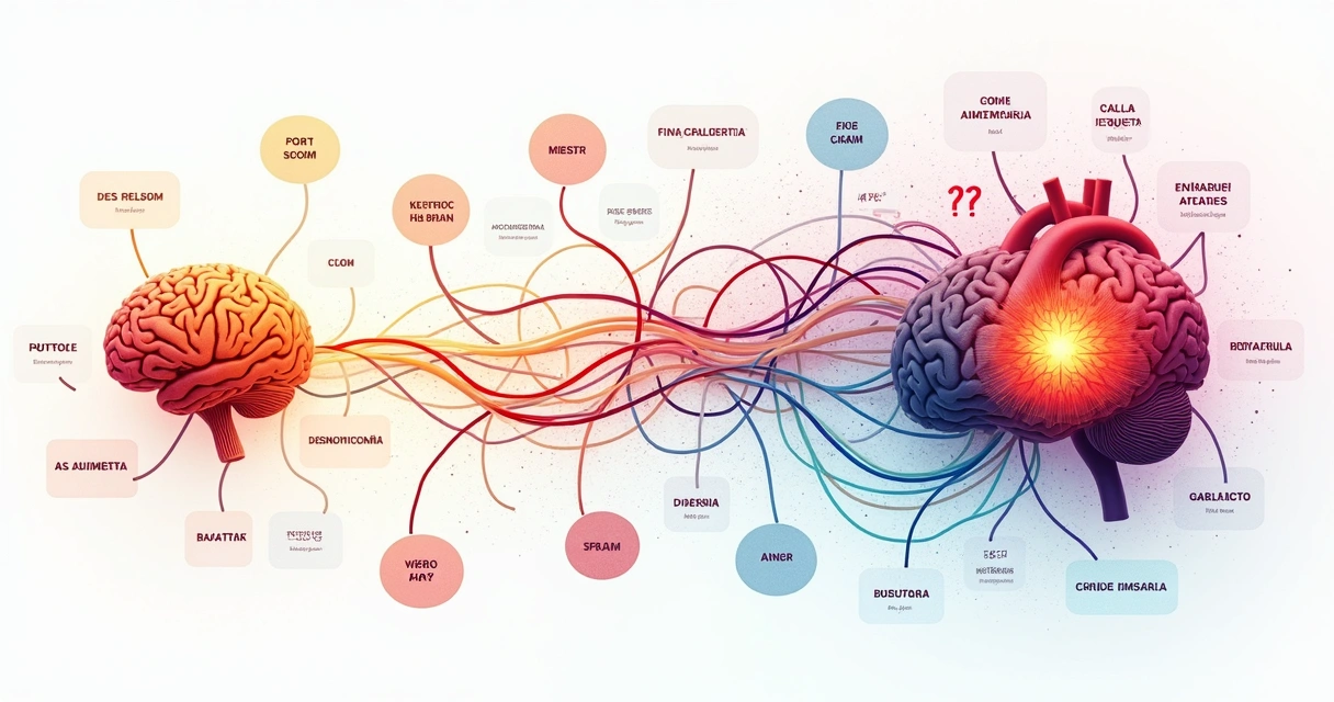 Mapa visual colorido representando fluxo emocional entre mente e coração 