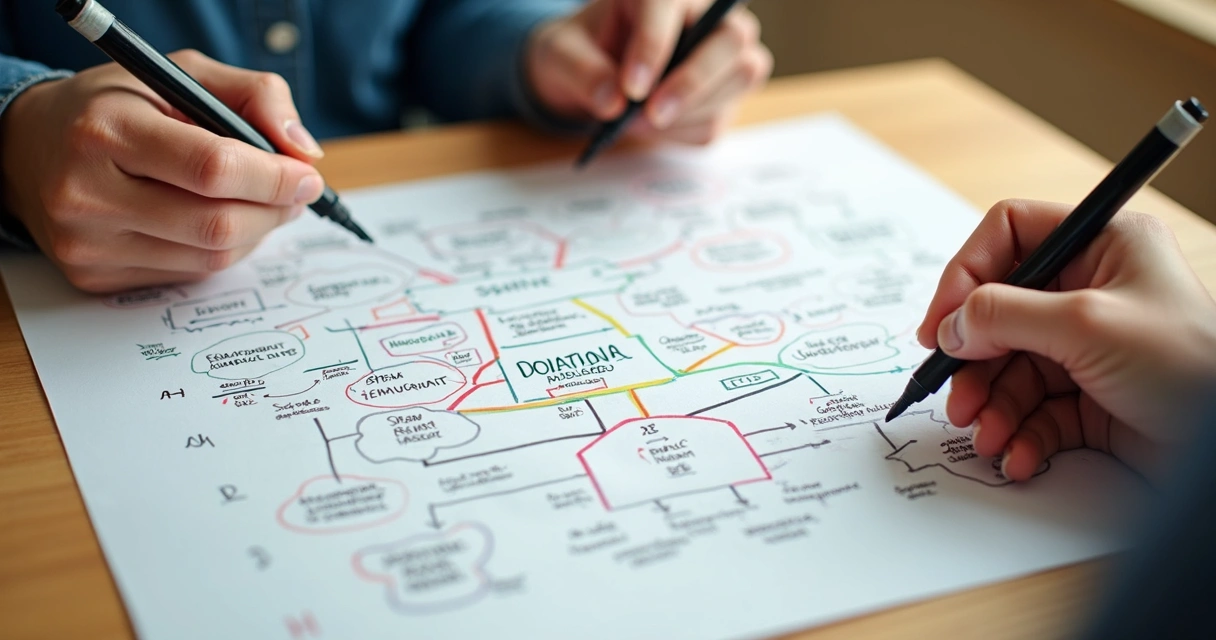 Mapa visualizado de emociones heredadas en una familia, usando colores y símbolos para cada emoción. 