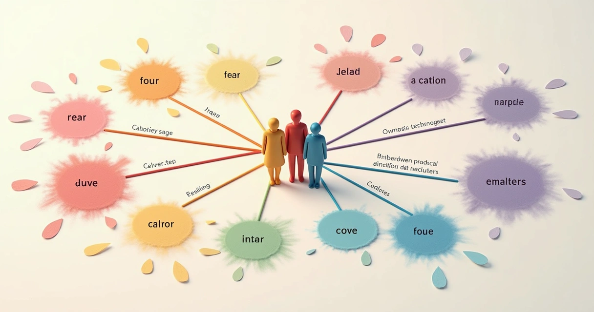 Diagrama colorido demonstrando emoções coletivas em um grupo familiar 